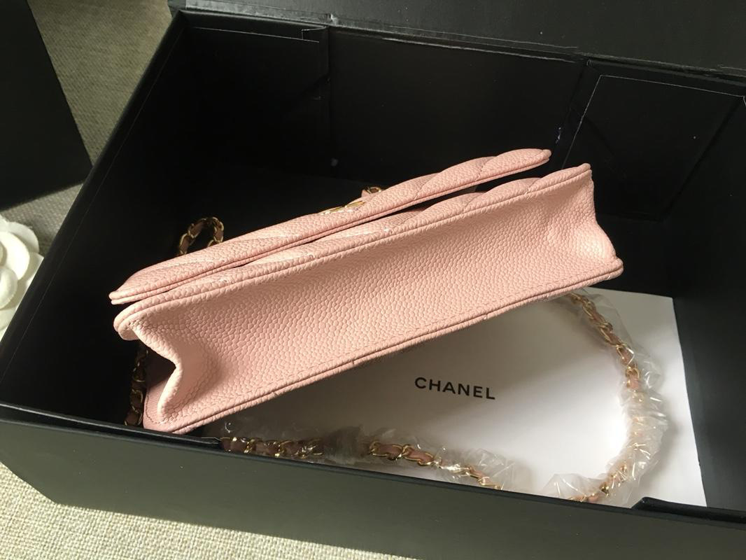 Ch**el Flap Bag Calfskin Leather Pink with Gold Hardware