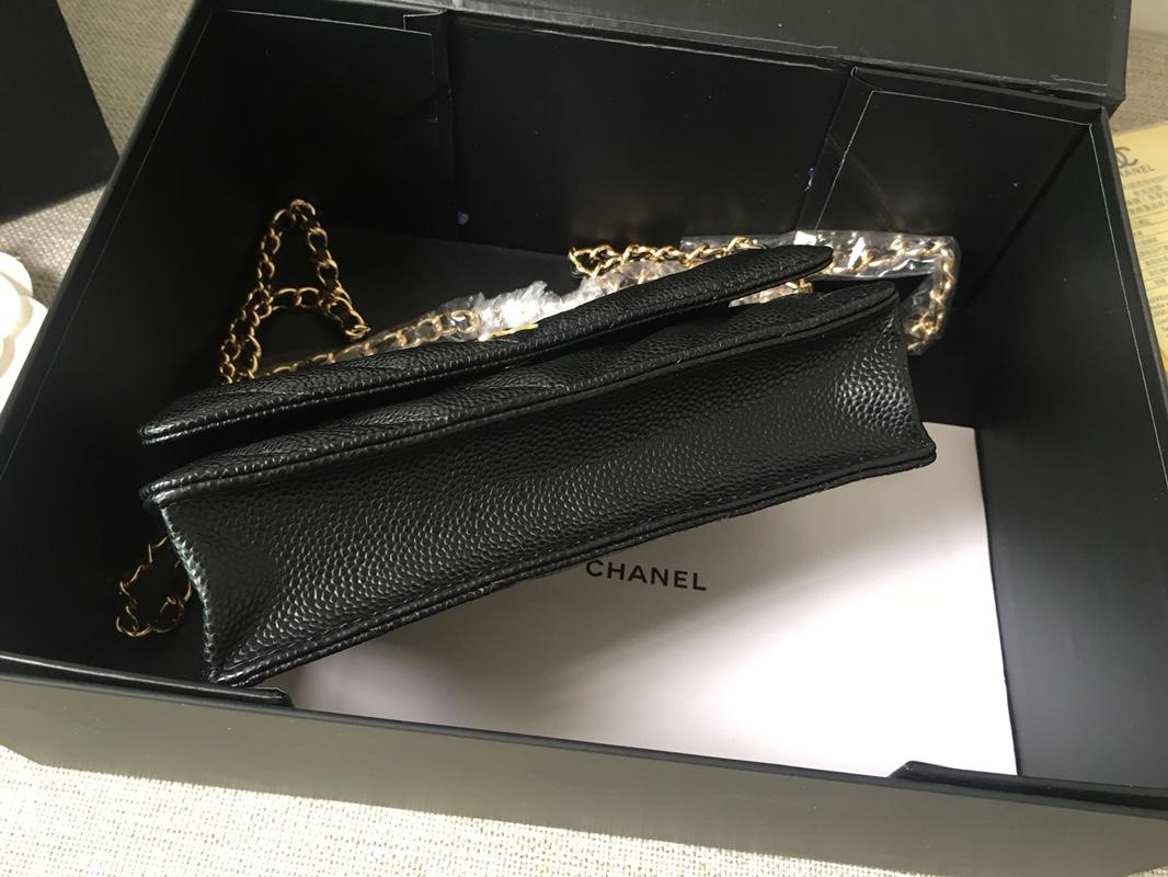 Ch**el Flap Bag Calfskin Leather Black with Gold Hardware