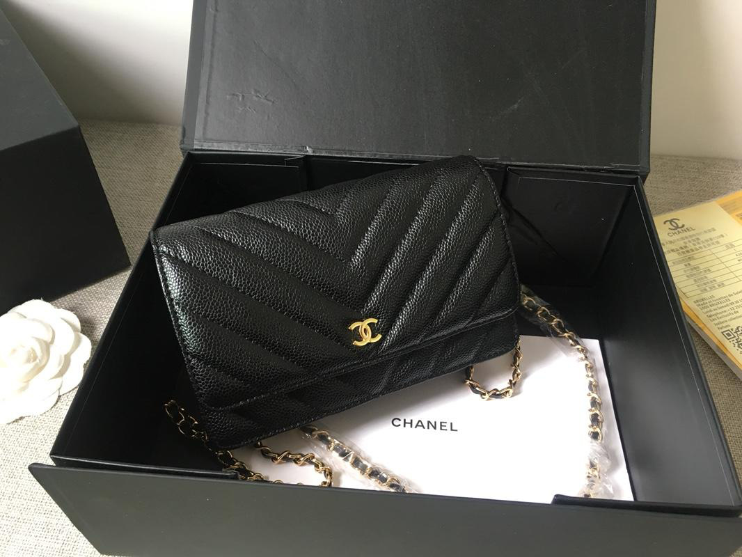 Ch**el Flap Bag Calfskin Leather Black with Gold Hardware