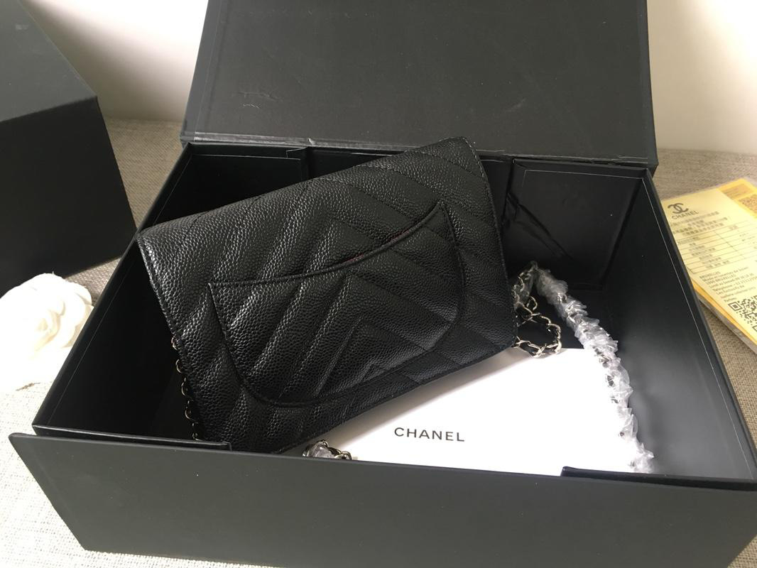 Ch**el Flap Bag Calfskin Leather Black with Silver Hardware