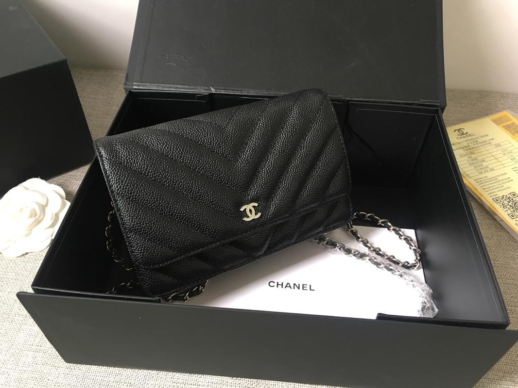Ch**el Flap Bag Calfskin Leather Black with Silver Hardware