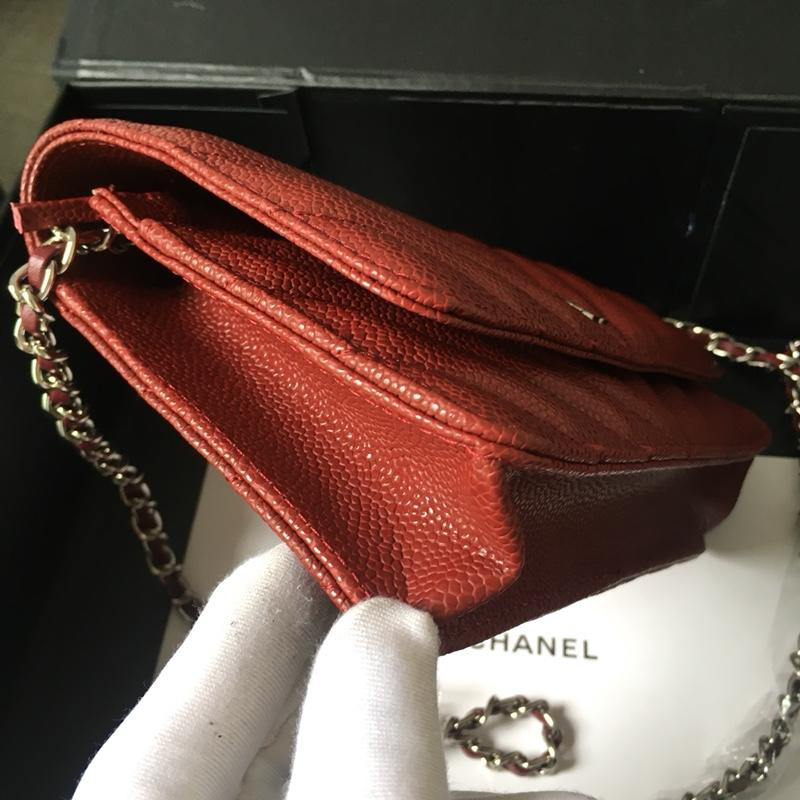 Ch**el Flap Bag Calfskin Leather Red with Silver Hardware