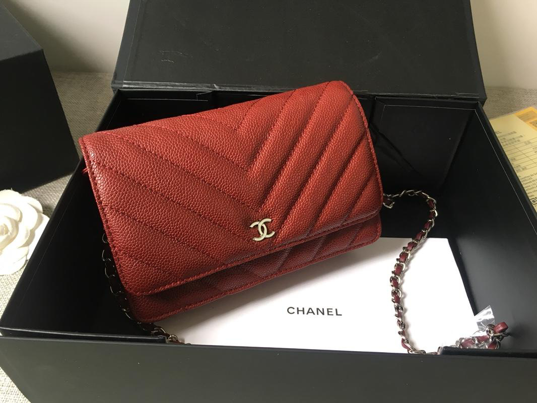 Ch**el Flap Bag Calfskin Leather Red with Silver Hardware