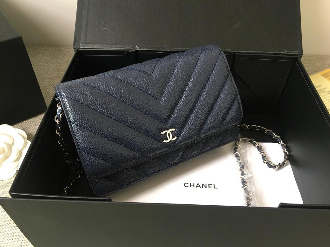 Ch**el Flap Bag Calfskin Leather Blue with Silver Hardware