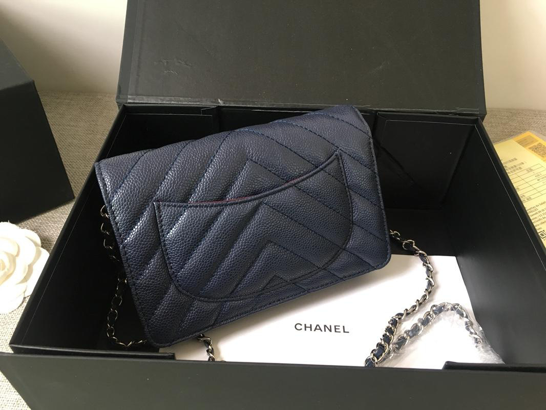 Ch**el Flap Bag Calfskin Leather Blue with Silver Hardware