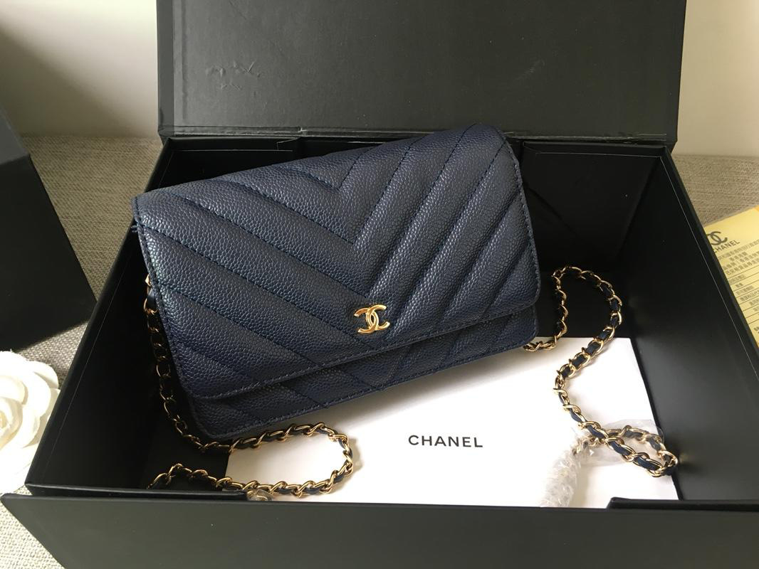 Ch**el Flap Bag Calfskin Leather Blue with Gold Hardware