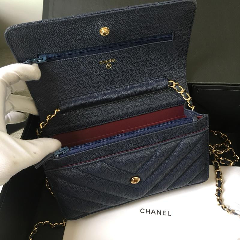 Ch**el Flap Bag Calfskin Leather Blue with Gold Hardware