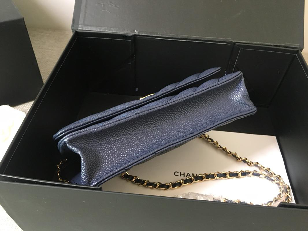 Ch**el Flap Bag Calfskin Leather Blue with Gold Hardware