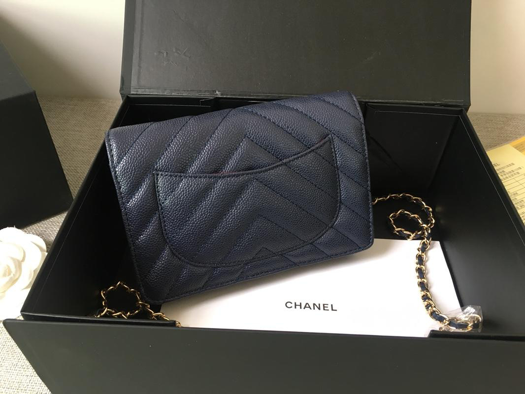 Ch**el Flap Bag Calfskin Leather Blue with Gold Hardware
