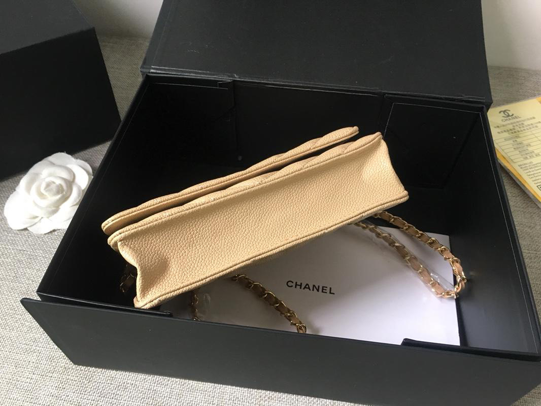 Ch**el Flap Bag Calfskin Leather Apricot with Gold Hardware