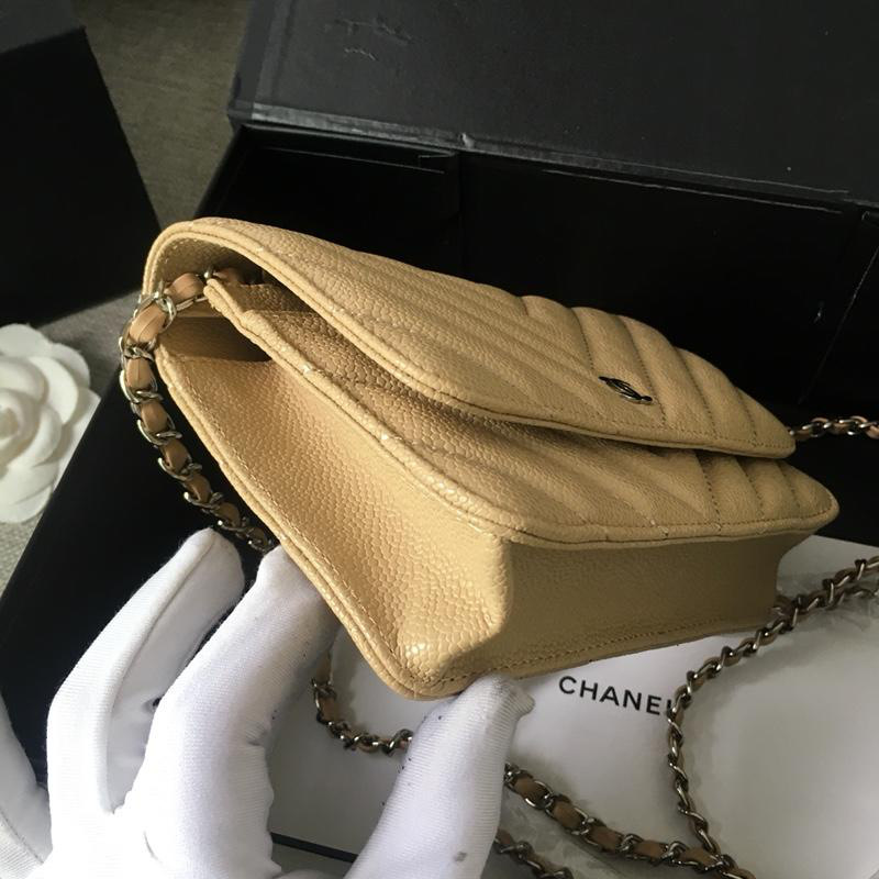 Ch**el Flap Bag Calfskin Leather Apricot with Silver Hardware