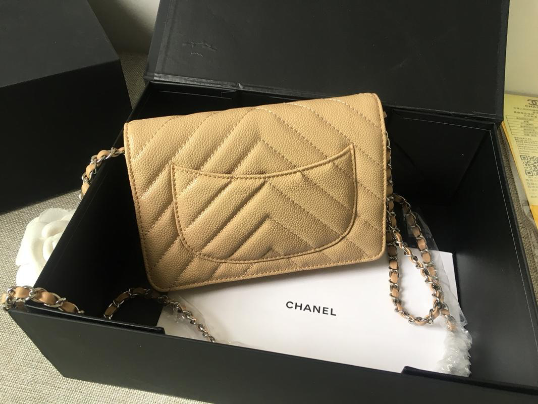 Ch**el Flap Bag Calfskin Leather Apricot with Silver Hardware