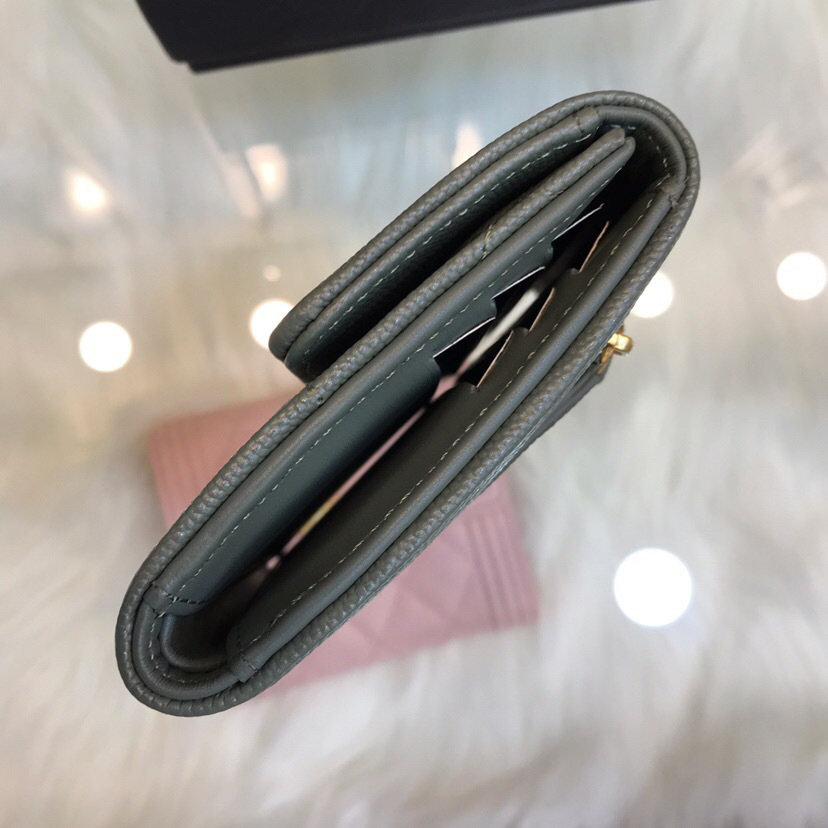Ch**el Lebay Calfskin Leather Plain Folding Gray Wallets