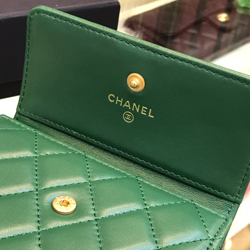 Ch**el Lebay Calfskin Leather Plain Folding Green Wallets