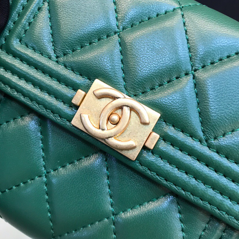 Ch**el Lebay Calfskin Leather Plain Folding Green Wallets