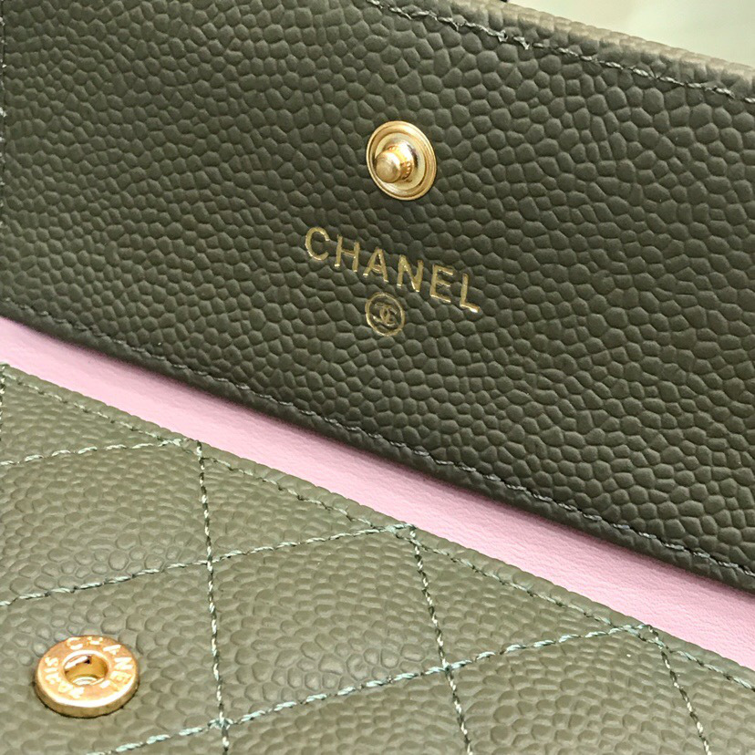 Ch**el Lebay Calfskin Leather Plain Folding Wallets