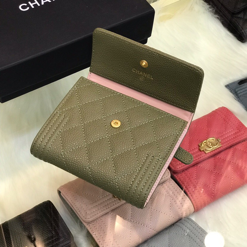 Ch**el Lebay Calfskin Leather Plain Folding Wallets