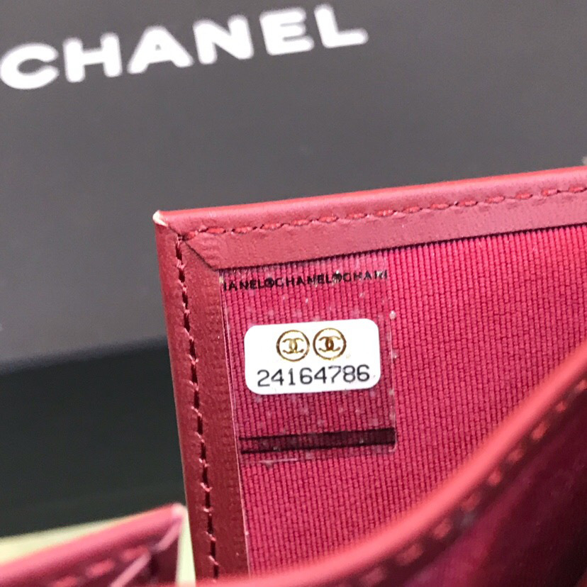 Ch**el Lebay Calfskin Leather Plain Folding Red Wallets