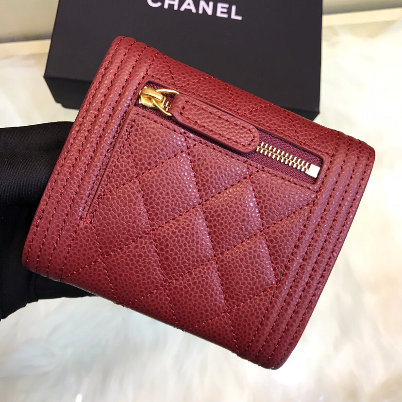 Ch**el Lebay Calfskin Leather Plain Folding Red Wallets