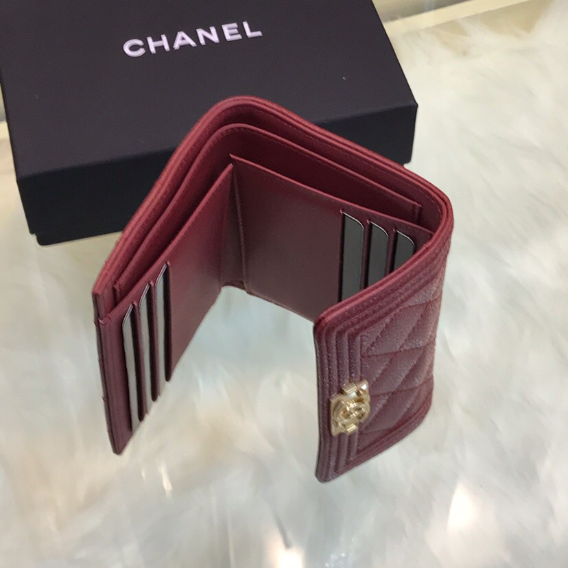 Ch**el Lebay Calfskin Leather Plain Folding Red Wallets