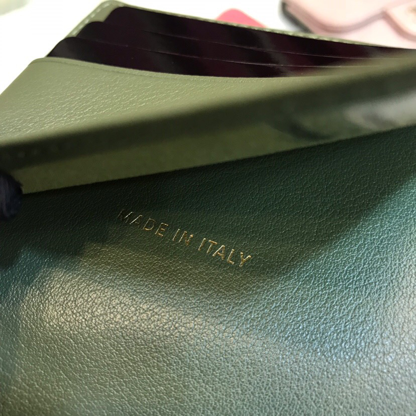 Ch**el Calfskin Leather Plain Folding Green Wallets 82288
