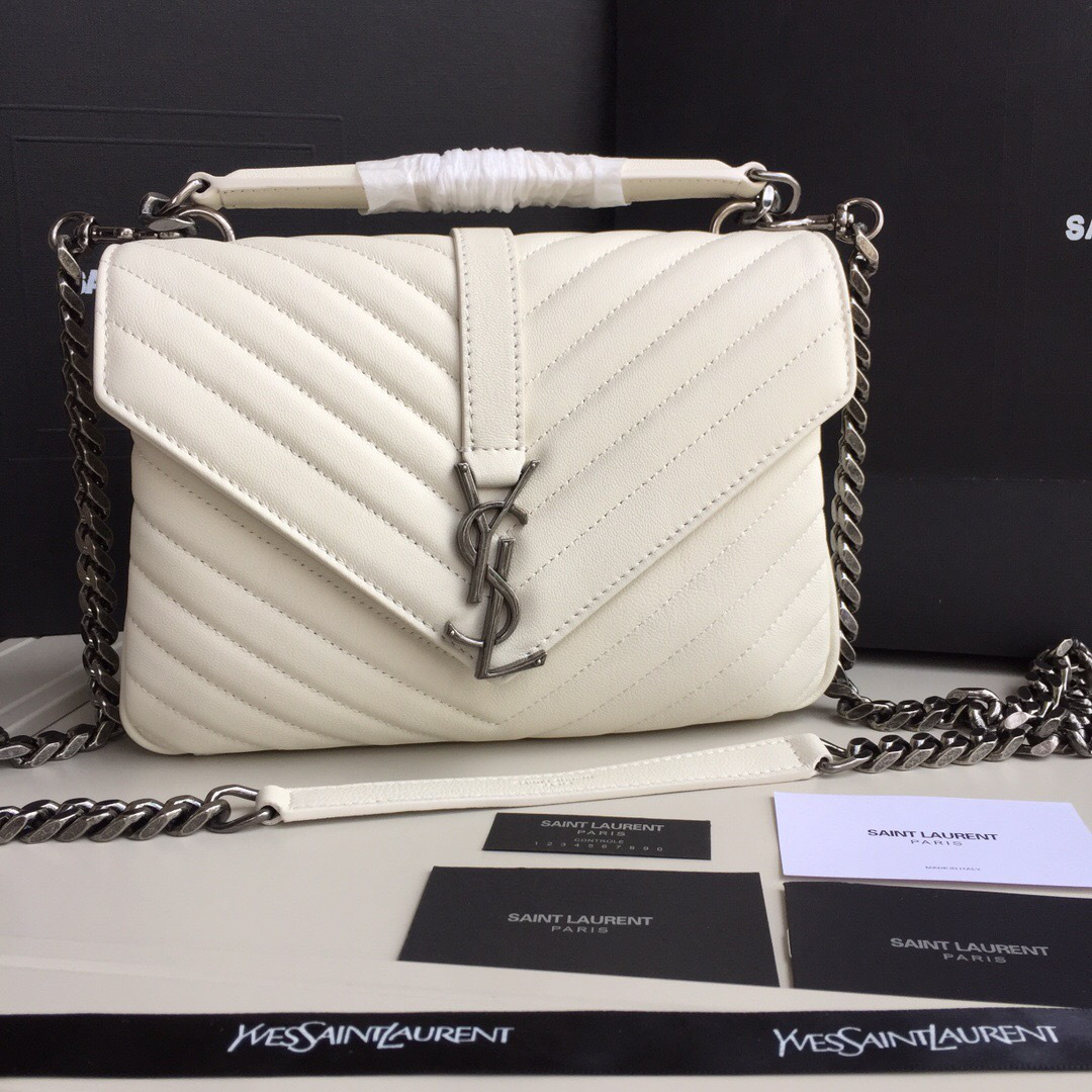 Y51 Monogram College White Medium Bag with Silver Hardware 24cm