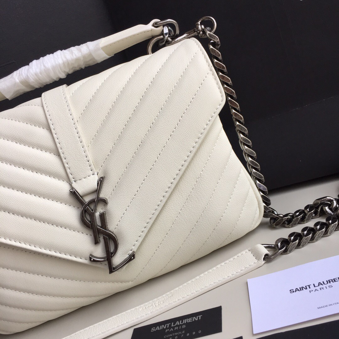 Y51 Monogram College White Medium Bag with Silver Hardware 24cm