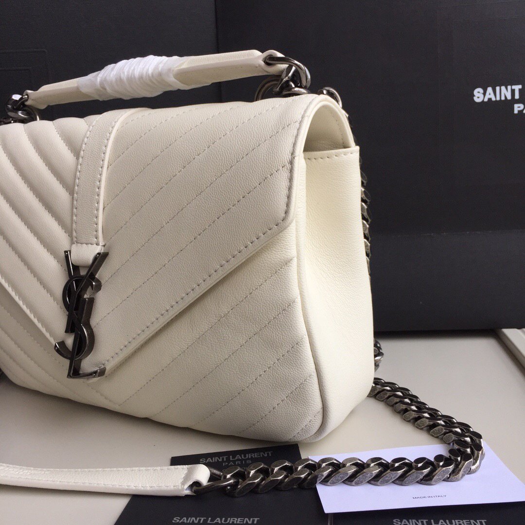 Y51 Monogram College White Medium Bag with Silver Hardware 24cm