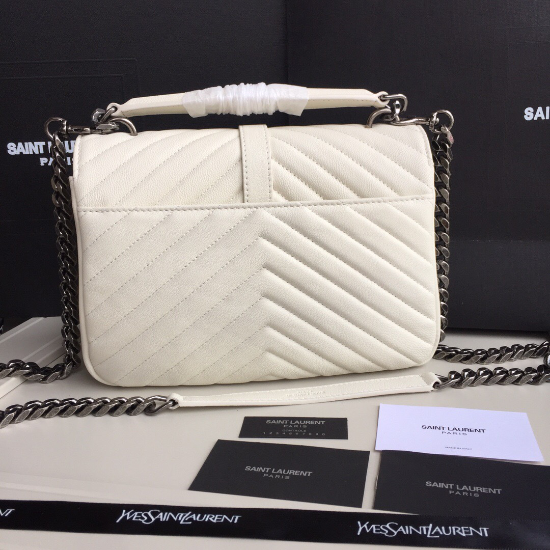 Y51 Monogram College White Medium Bag with Silver Hardware 24cm