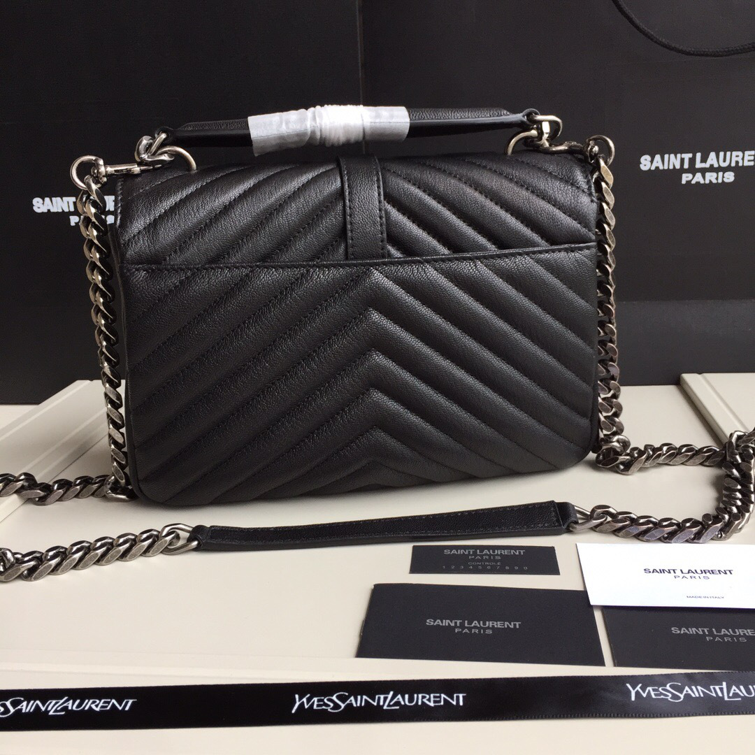 Y51 Monogram College Black Medium Bag with Silver Hardware 24cm