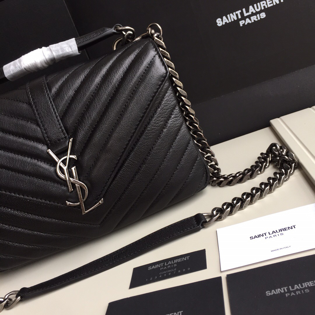 Y51 Monogram College Black Medium Bag with Silver Hardware 24cm