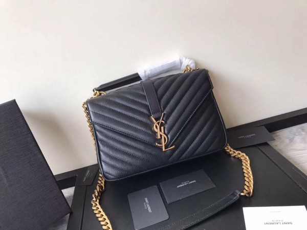 Y51 Monogram College Black Medium Bag with Gold Hardware 24cm