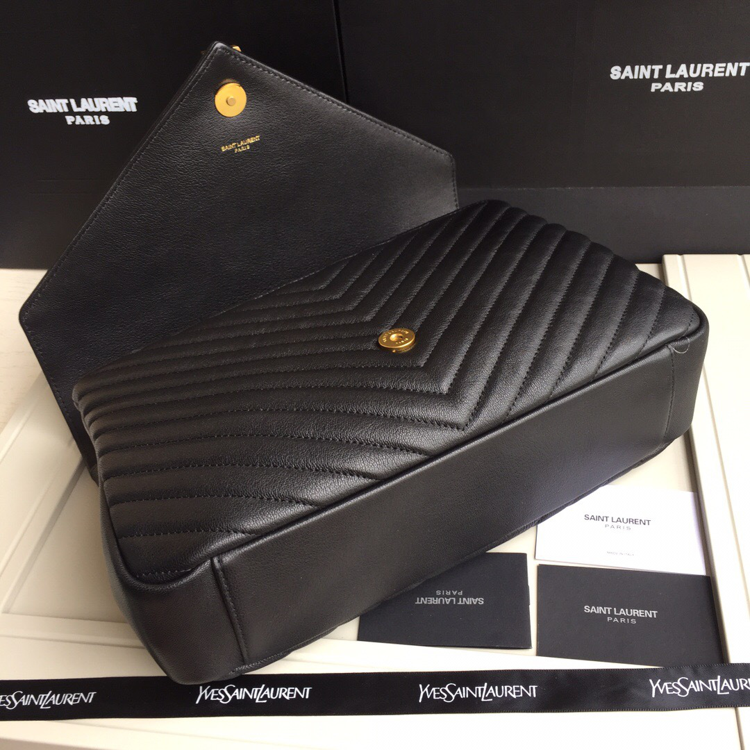 Y51 Monogram College Black Large Bag with Gold Hardware 32cm
