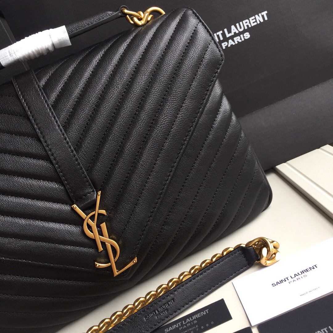 Y51 Monogram College Black Large Bag with Gold Hardware 32cm