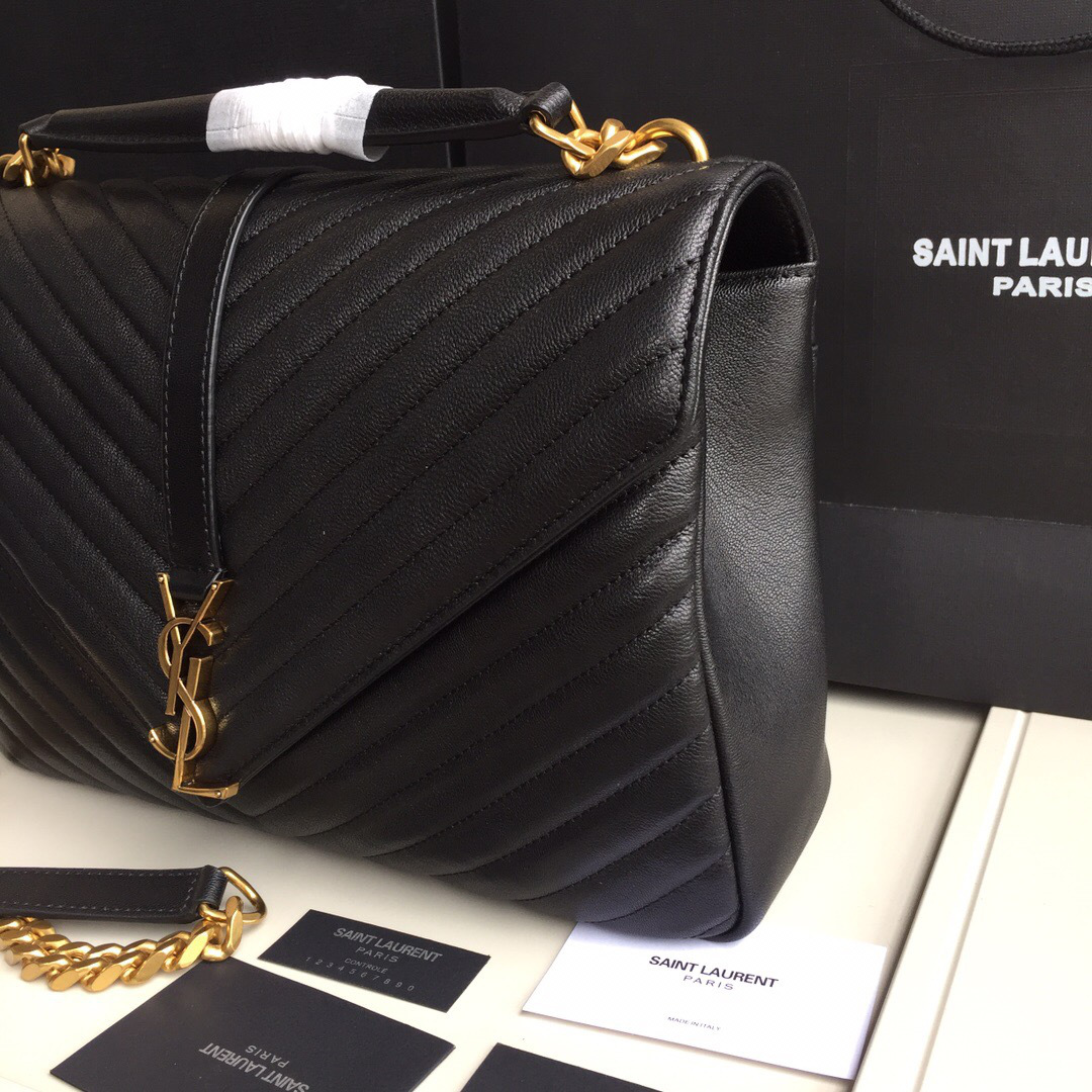Y51 Monogram College Black Large Bag with Gold Hardware 32cm