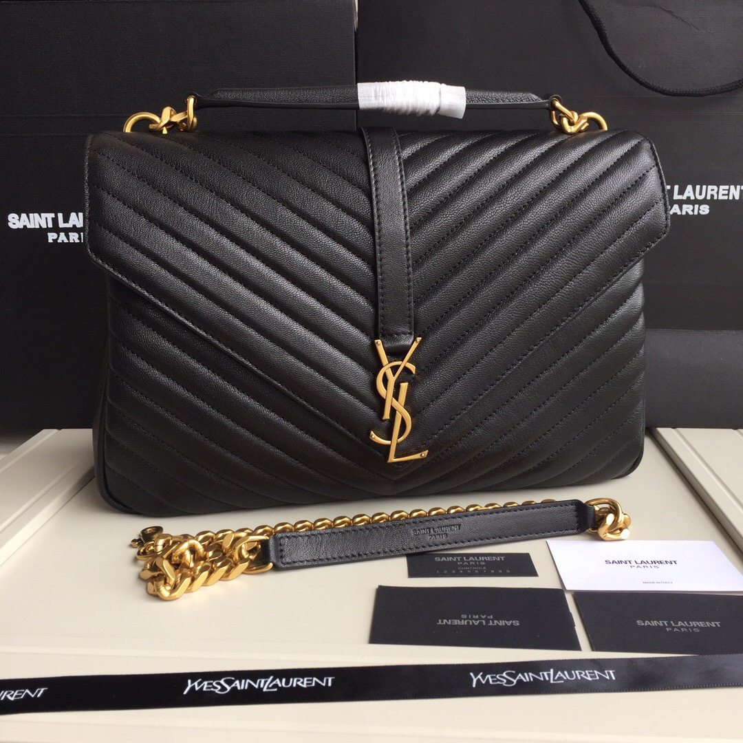 Y51 Monogram College Black Large Bag with Gold Hardware 32cm