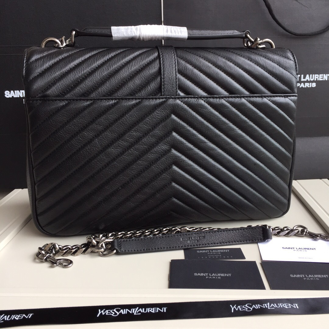 Y51 Monogram College Black Large Bag with Silver Hardware 32cm
