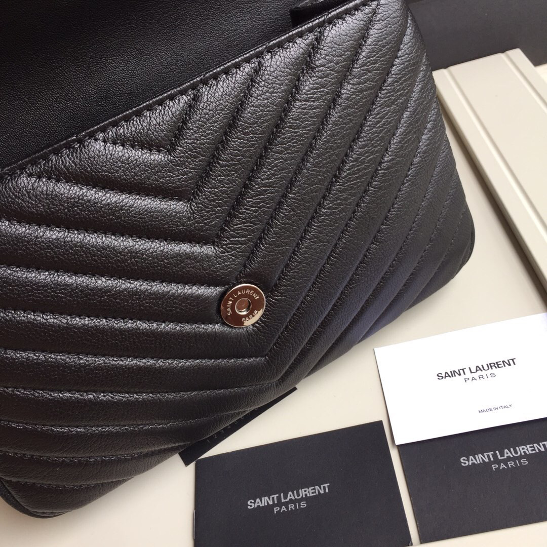 Y51 Monogram College Black Large Bag with Silver Hardware 32cm
