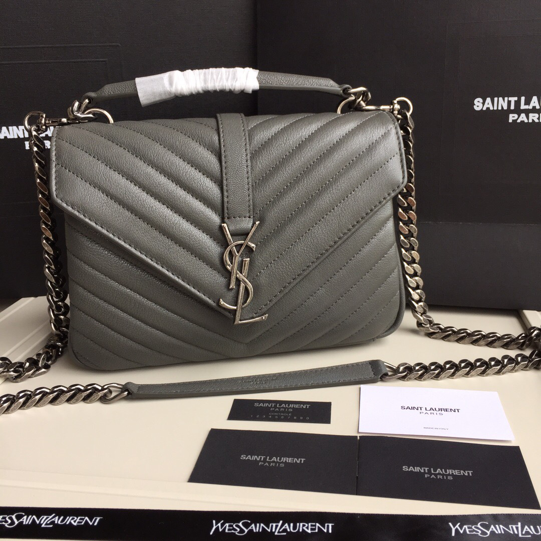 Y51 Monogram College Gray Medium Bag with Silver Hardware 24cm