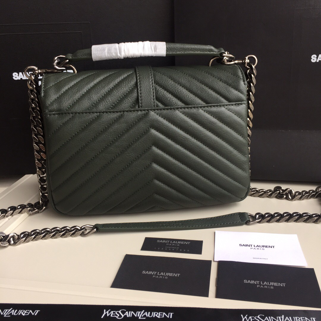 Y51 Monogram Sa1nt Lau*nt College Dark Green Medium Bag with Silver Hardware