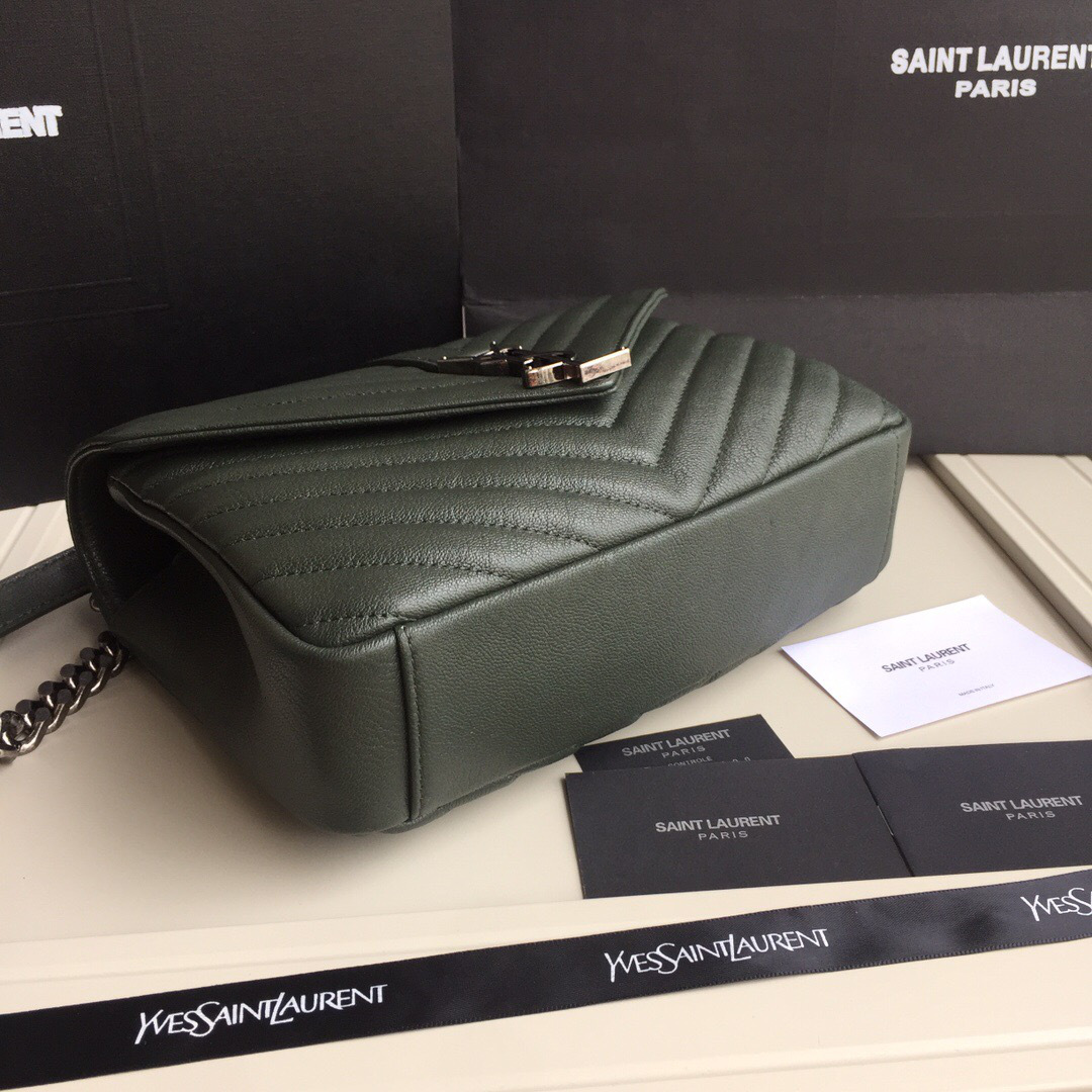 Y51 Monogram Sa1nt Lau*nt College Dark Green Medium Bag with Silver Hardware
