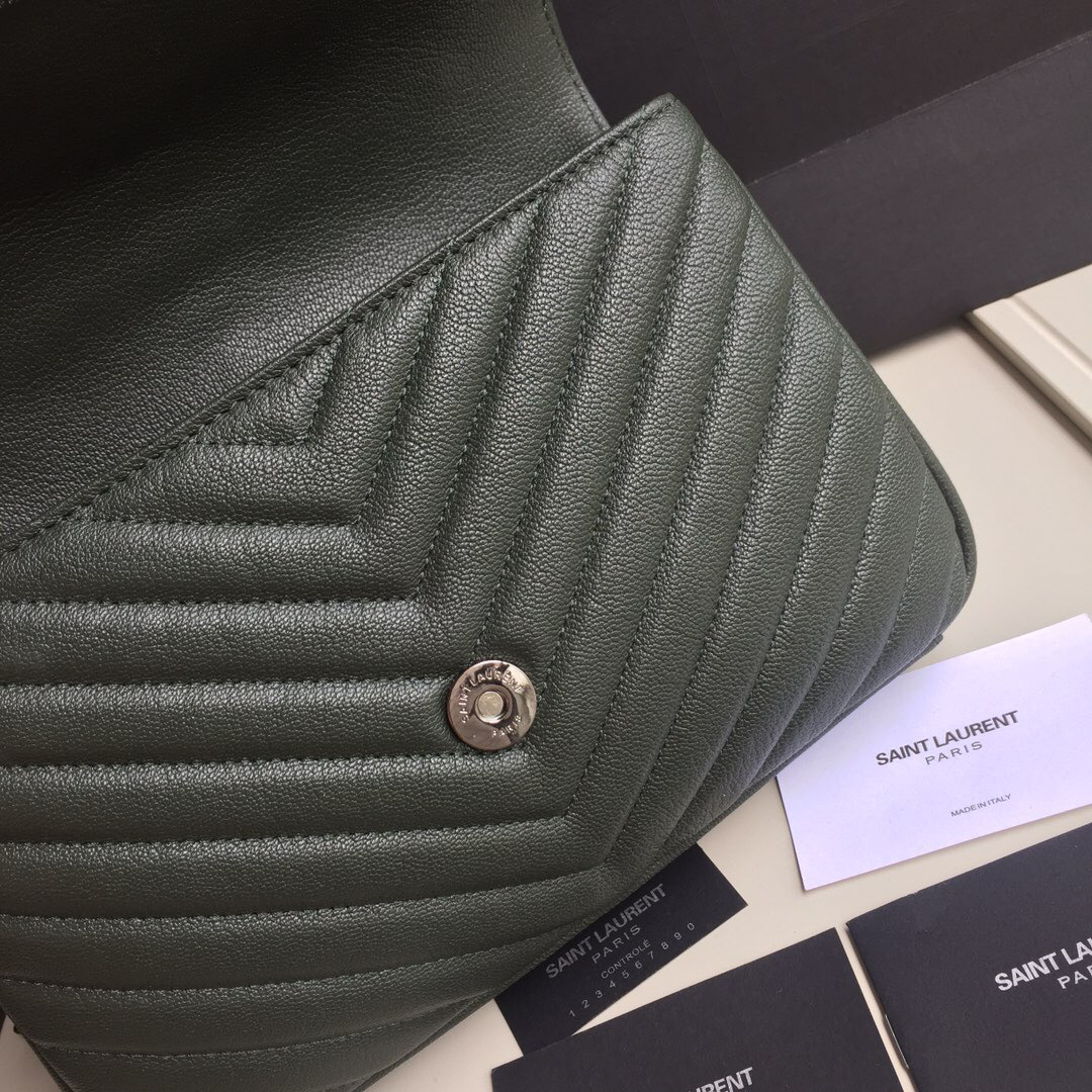 Y51 Monogram Sa1nt Lau*nt College Dark Green Medium Bag with Silver Hardware