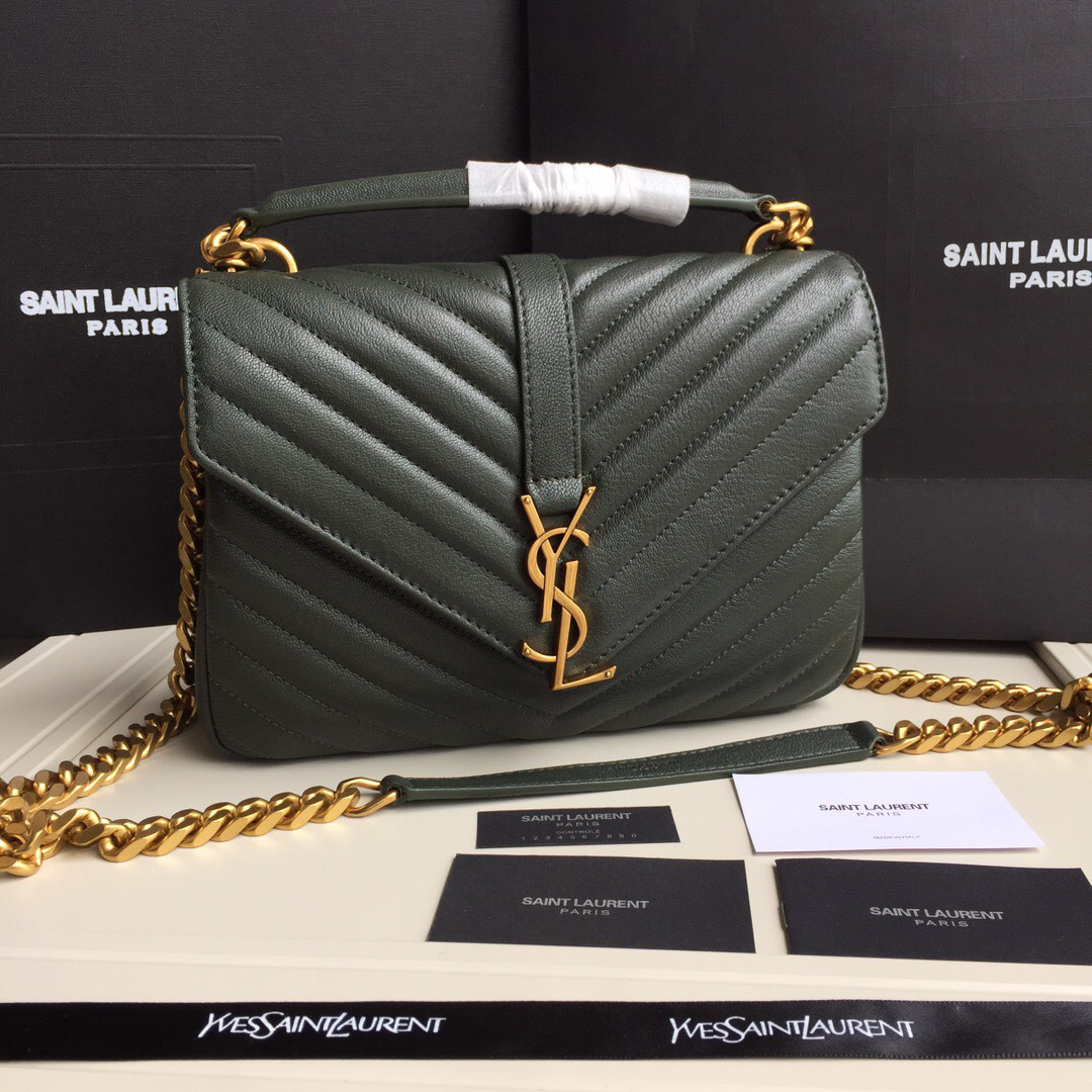 Y51 Monogram College Dark Green Medium Bag with Gold Hardware 24cm