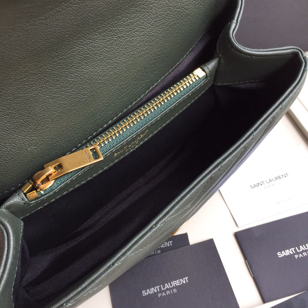 Y51 Monogram College Dark Green Medium Bag with Gold Hardware 24cm