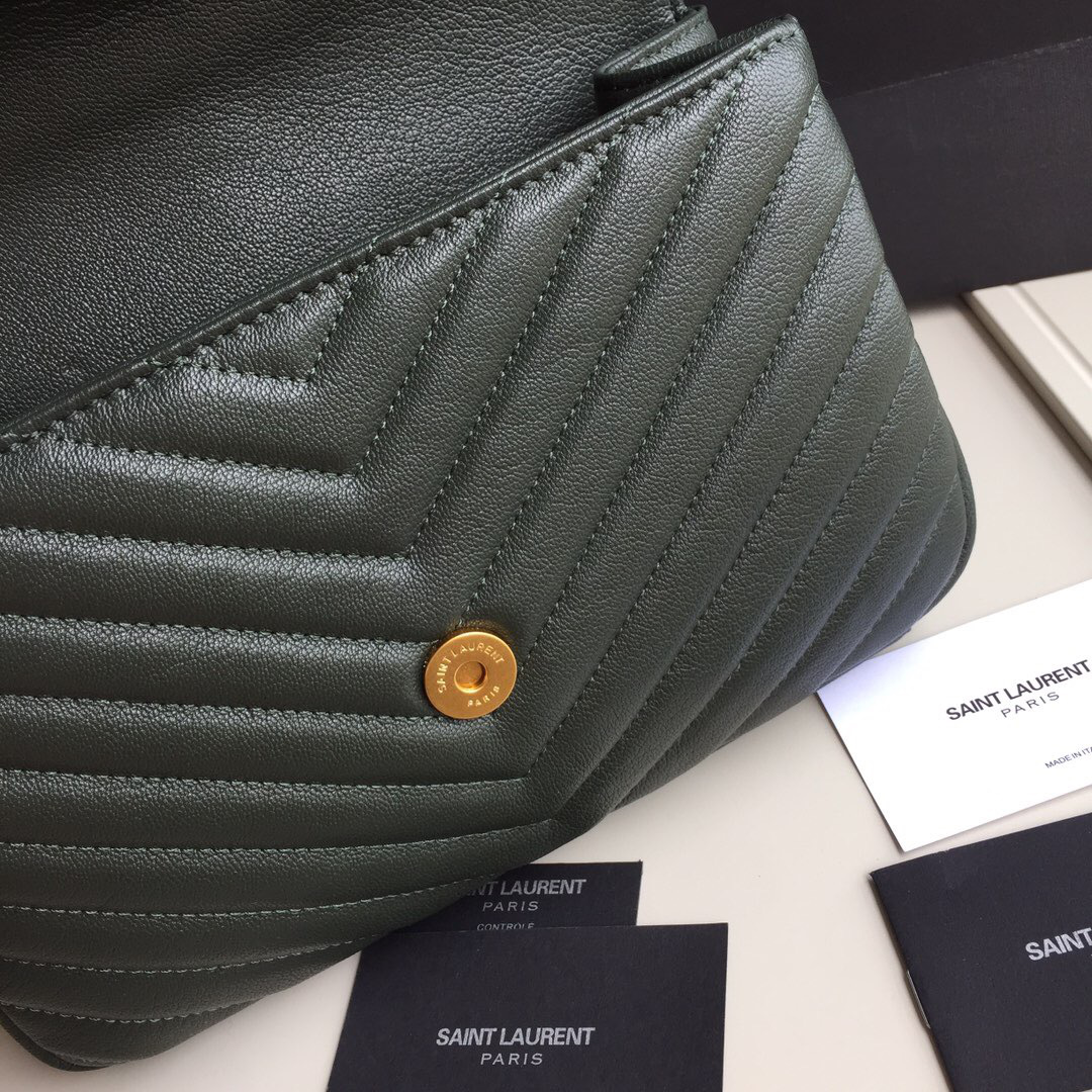 Y51 Monogram College Dark Green Medium Bag with Gold Hardware 24cm