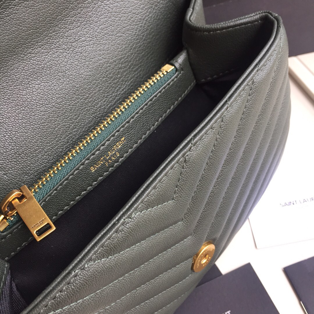 Y51 Monogram College Dark Green Medium Bag with Gold Hardware 24cm