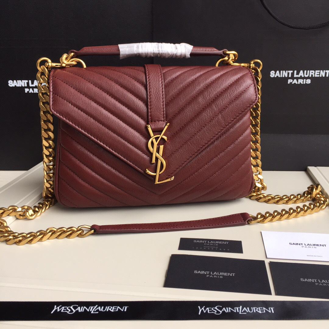 Y51 Monogram College burgundy Medium Bag with Gold Hardware 24cm