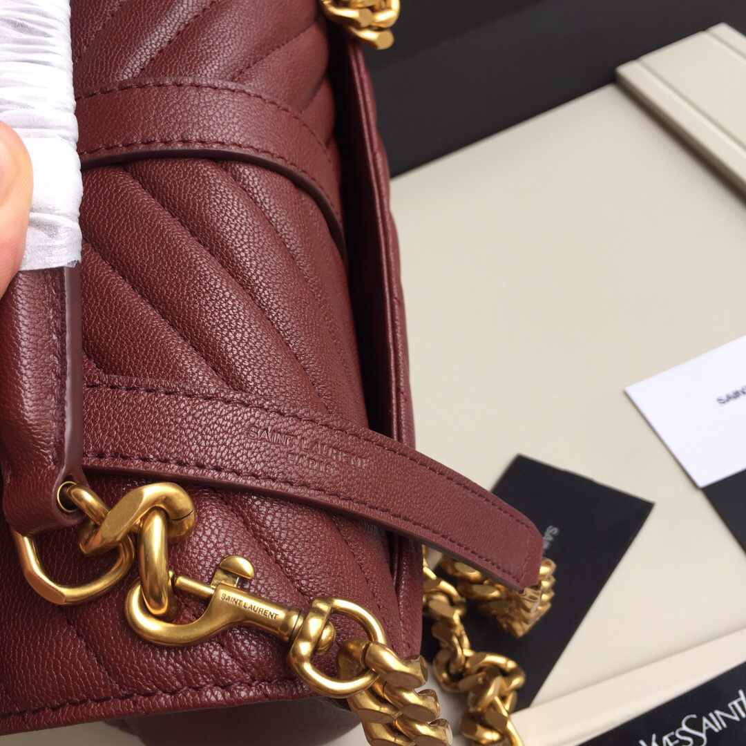 Y51 Monogram College burgundy Medium Bag with Gold Hardware 24cm