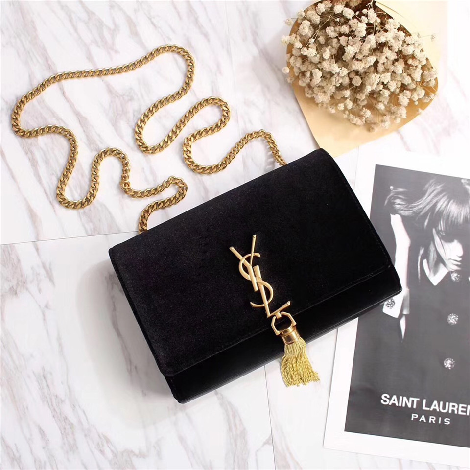 Y51 Sa1nt Lau*nt Black Bag with Gold Hardware