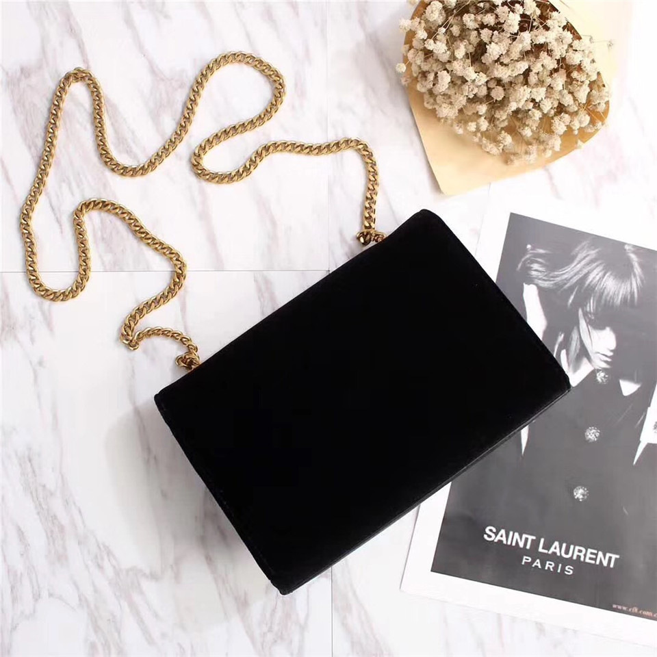 Y51 Sa1nt Lau*nt Black Bag with Gold Hardware